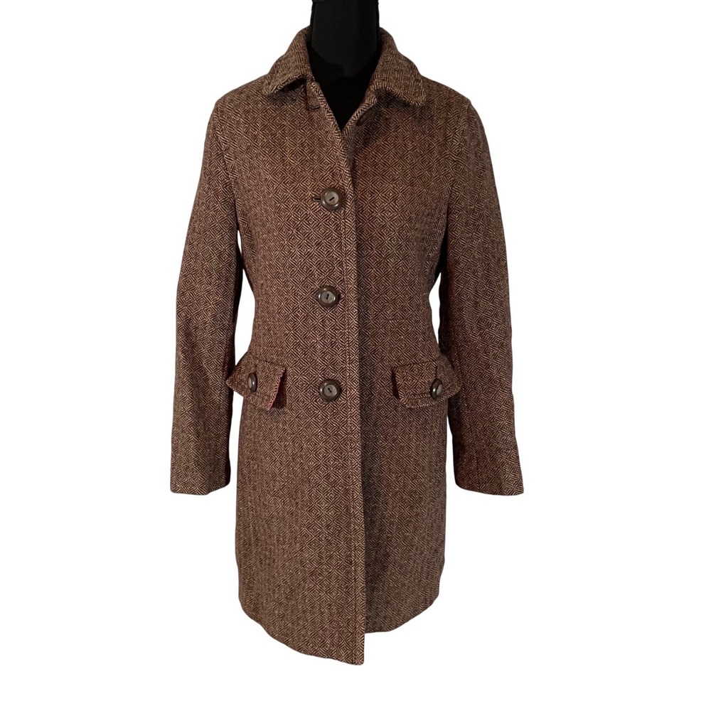 Gap Womens Brown Wool Blend Geometric Diamond Pattern Car Coat Jacket Size M - Picture 2 of 7